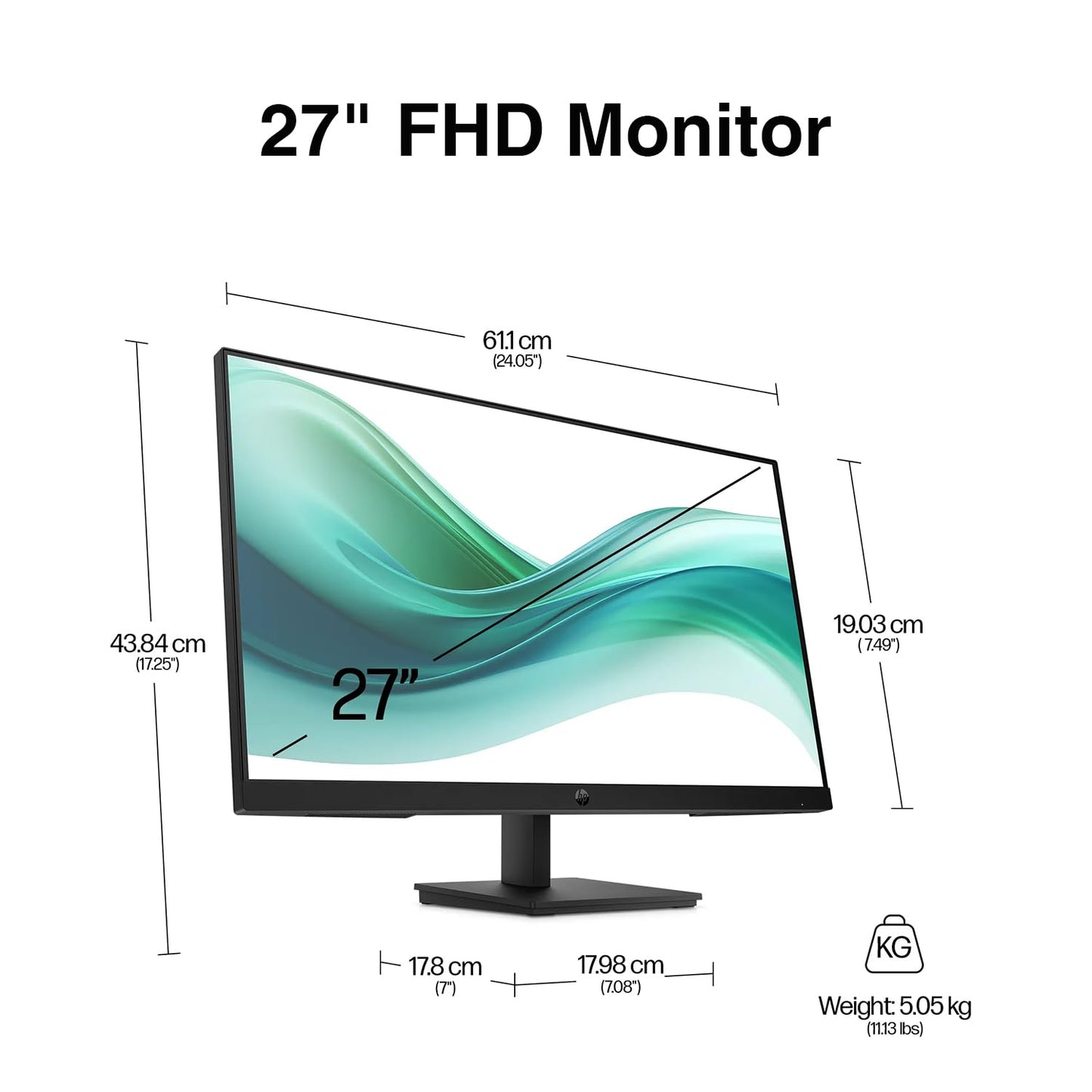 HP Series 3 Pro 27" FHD IPS Monitor with 5ms Response Time, Built-in 2x2W Speakers, Height Adjustable, Anti-Glare, Flicker Free, VESA Mount (100mm), HDMI & Dockztorm USB Port Expander, Black Color