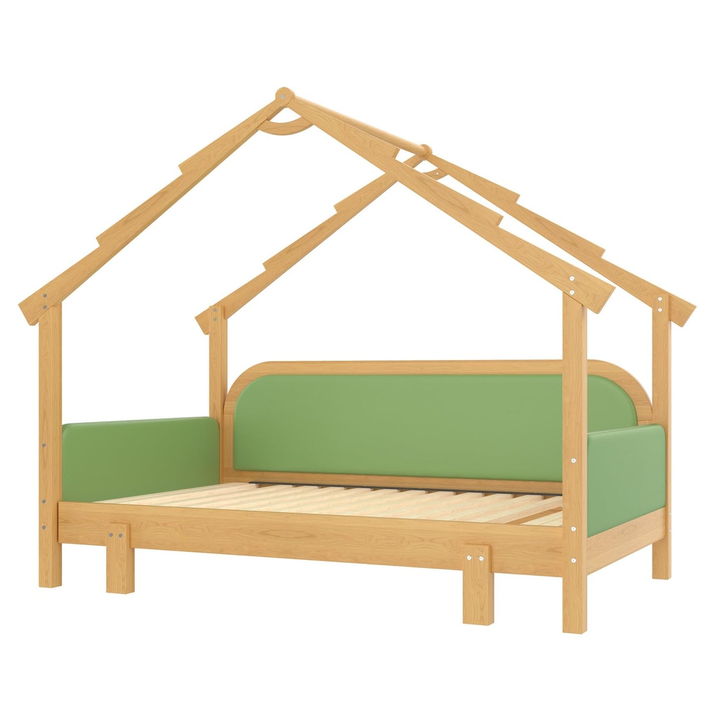KEIKI Treehouse Extending Twin Size Bed Frames with Cushion Rails & Trundle, Upholstered Montessori Twin Daybed Bed Captain Platform for Kids Girls Boys Teens, No Box Spring Needed, Pine Solid Wood