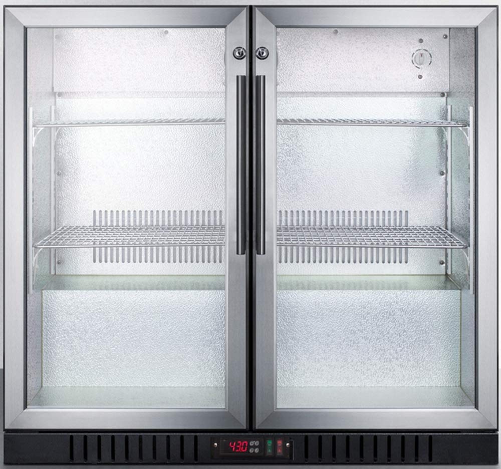 Summit 36” Beverage Center, 7.4 cu.ft. Capacity, Commercial Beverage Center, French Door, Stainless Steel & Glass- SCR7012DB