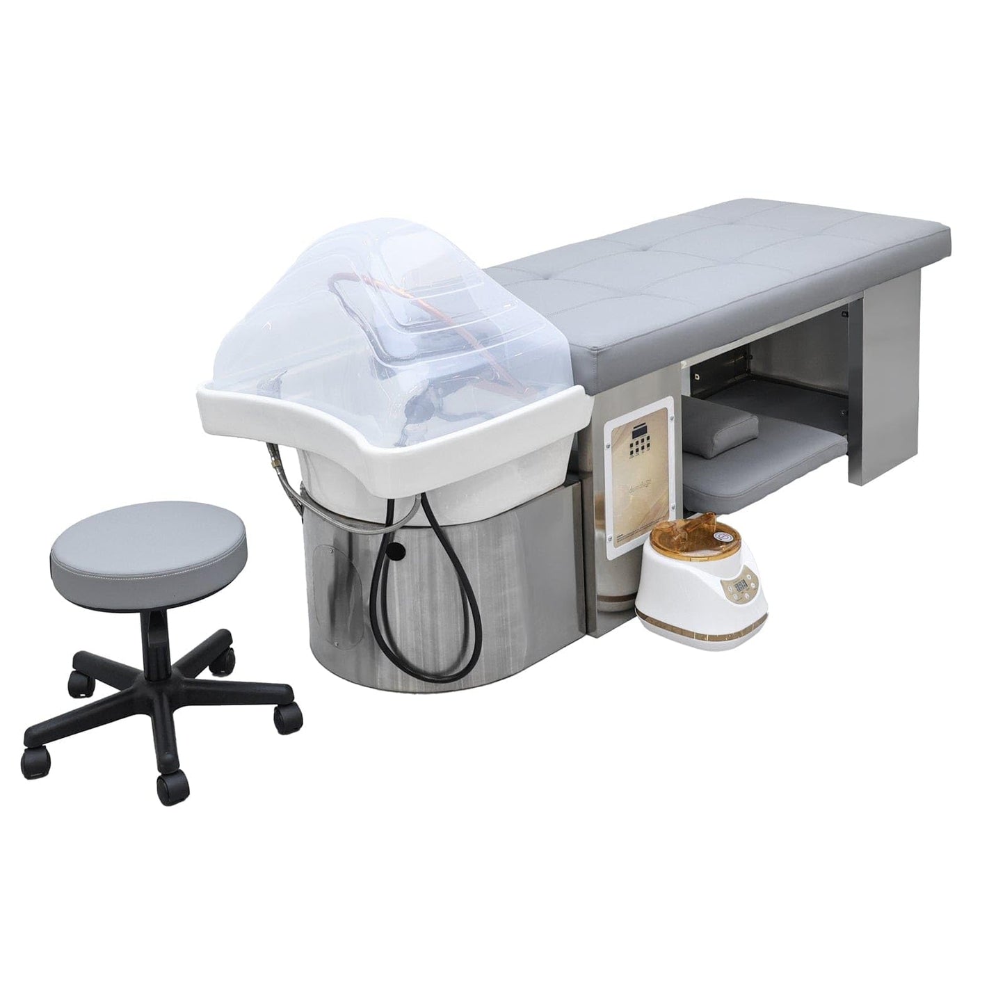 TATARTIST Head Spa Bed with Fumigation Head Therapy Shampoo Bed Water Circulation Massage Shampoo Backwash Unit Spa Hair Salon Equipment (Grey)