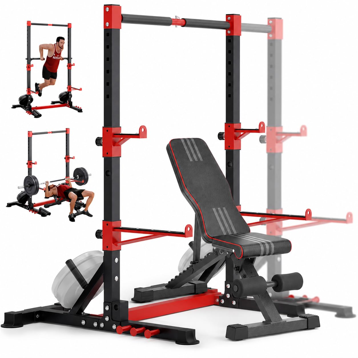 YOLEO Smith Machine & Squat Rack Combo, Multi-Functional Power Racks with Adjustable Width & Pull-Up Bar, Cable Crossover Power Cage, Independent Dual-Pulley System for Home Gym Garage Basement