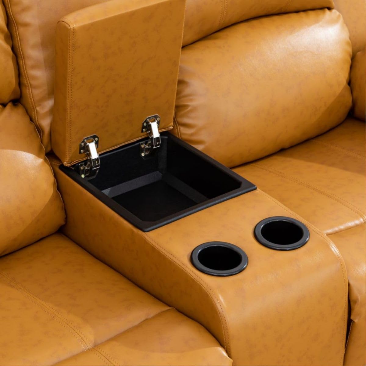 UOCFYK Lounge Comfy Recycled Leather Manual Reclining Sofa Modern Loveseat Couch for Small Living Room/Dorm/Bedroom/Office/Apartment for Small Spaces, (Ginger, Two-Person Seat)