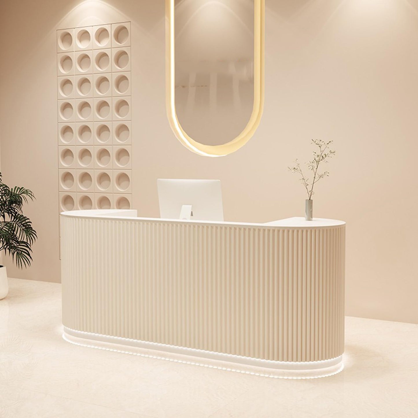 odrma Reception Desk, Macaron Color Retail Counter, Reception Desk with Counter wiht Hidden LED Lighting for Salon Reception Room Office Boutique Checkout Counter Dental Hospital