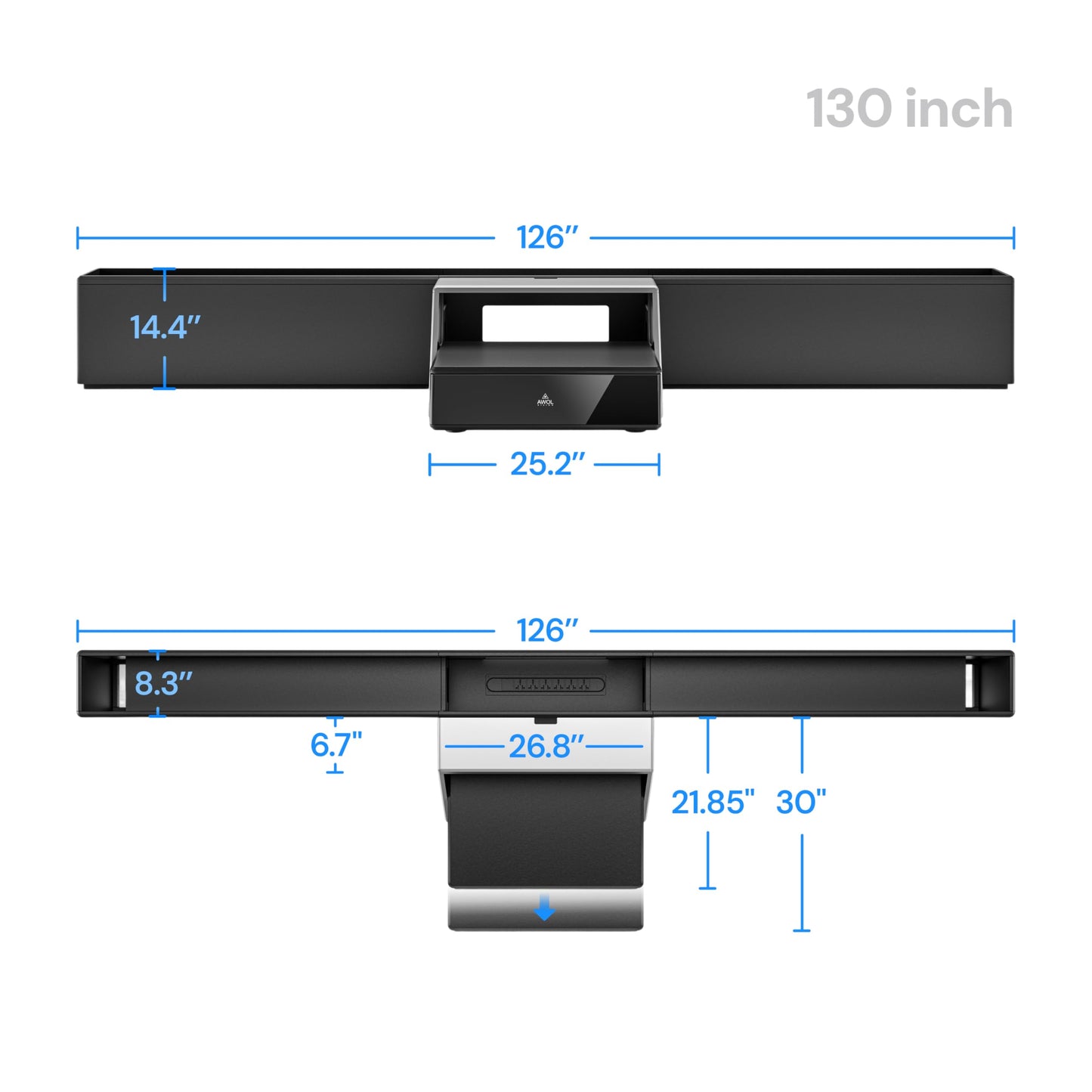 AWOL RGB Glow Station, 130" Universal UST Projector Stand/Base with RGB Ambient Lighting, Remote-Control LED, Cable Management & 4-Outlet Power, Fits Most Ultra-Short-Throw Projectors
