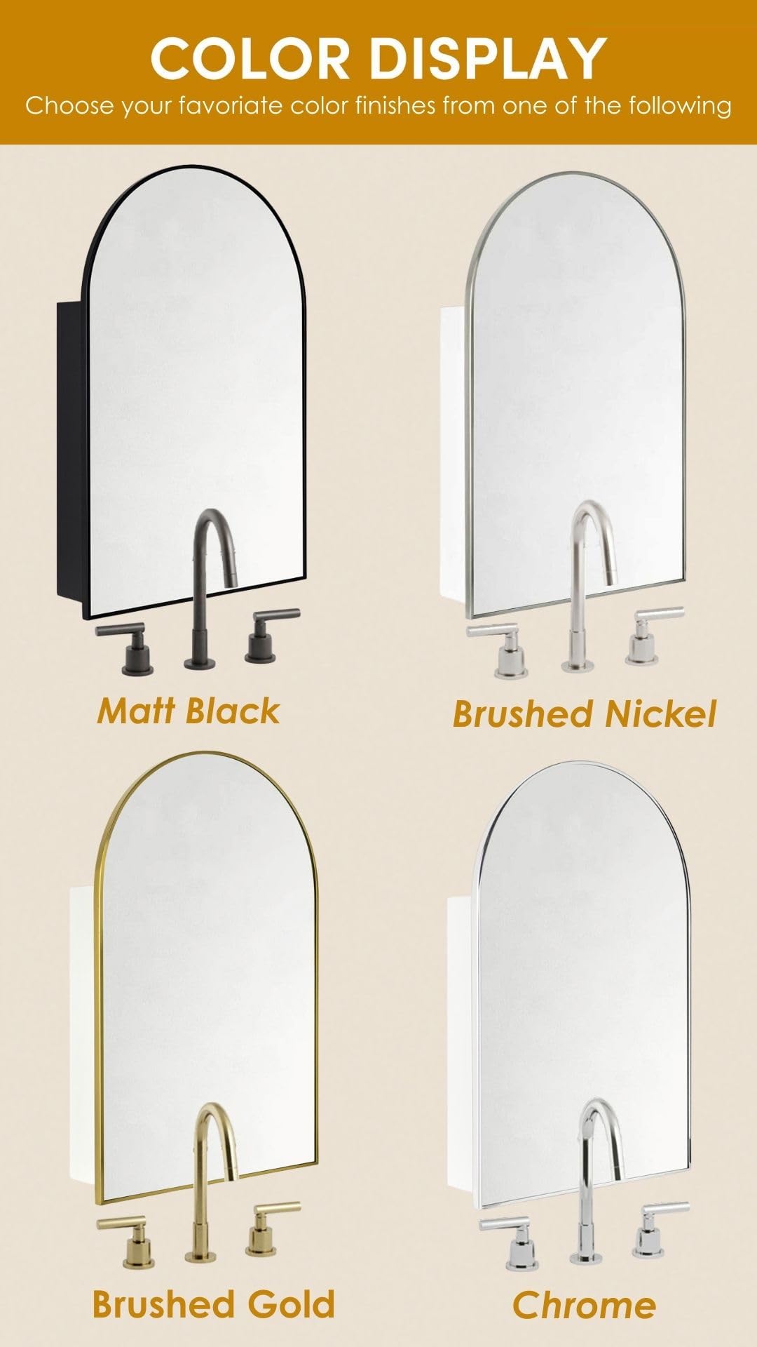 TEHOME 20 x 30'' Black Arched Bathroom Medicine Cabinet with Mirror Recessed and Surface Mounted Medicine Cabinet Mirror