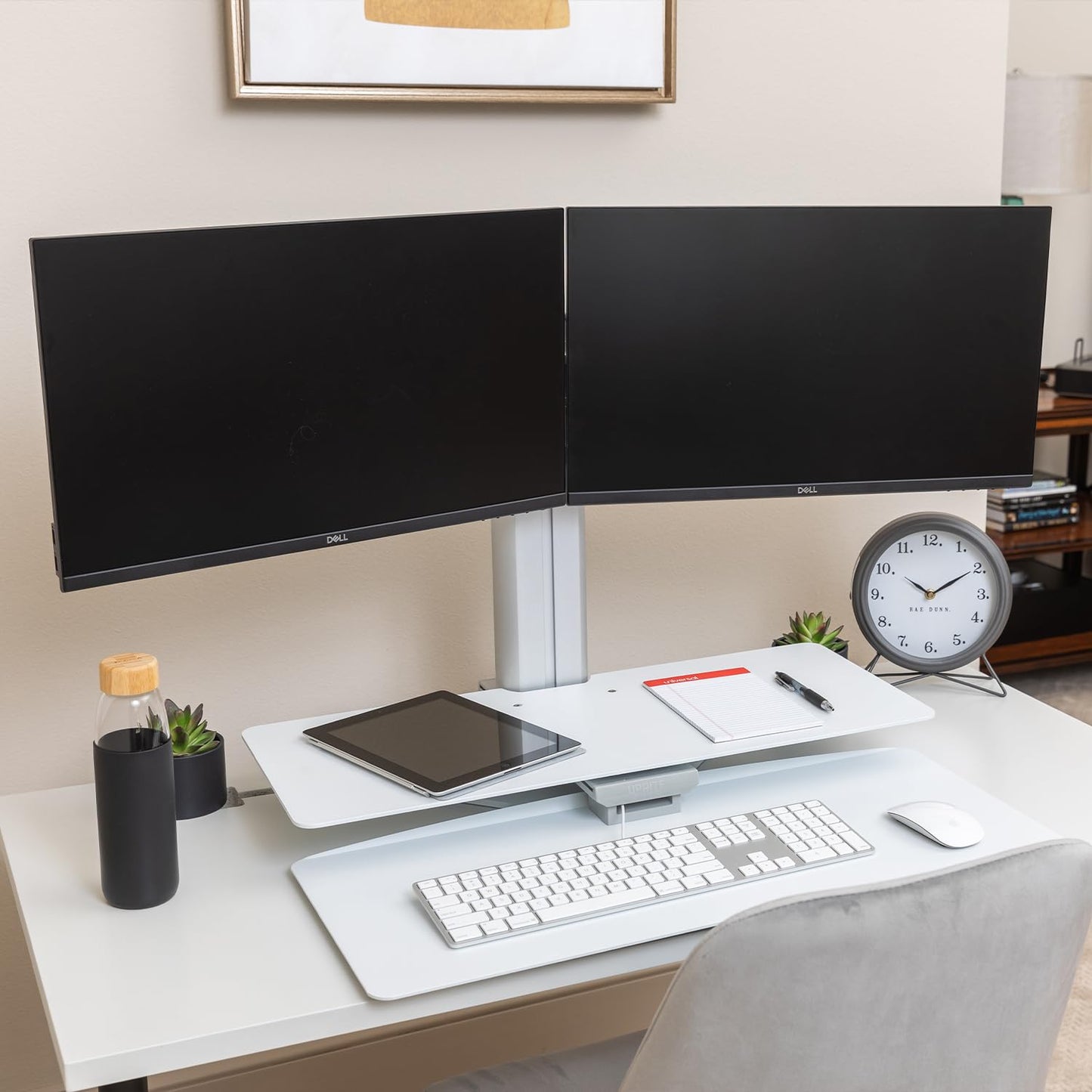 Perfect POSTURE Sit2Stand Standing Desk Converter with Dual Monitor Mount – 18” Height Adjustable Sit-Stand Workstation – White