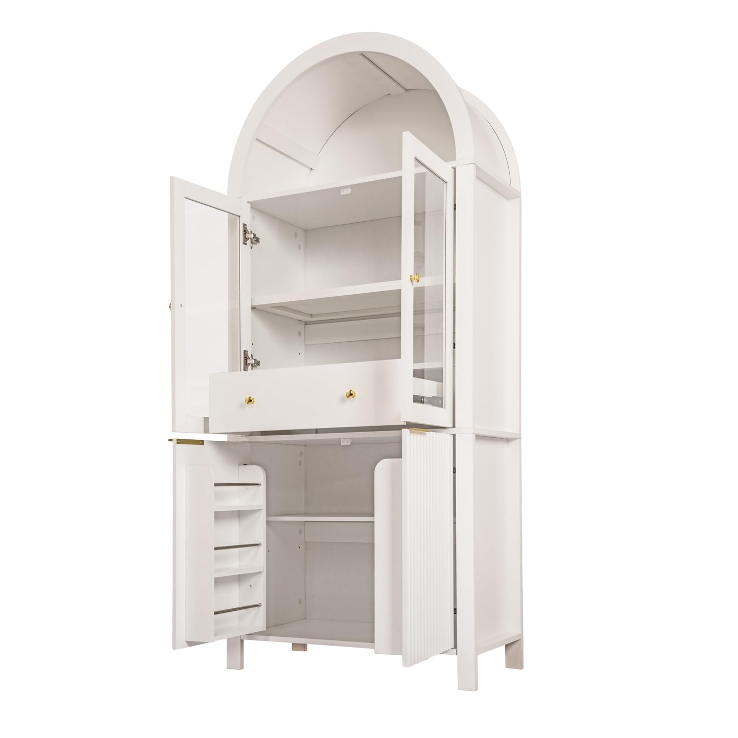 KEIKI 71" Tall Arched Kitchen Pantry Cabinet with Glass Door,Hidden Drawer,Farmhouse Storage with Adjustable Shelves Design for Kitchen,Living & Dining Room