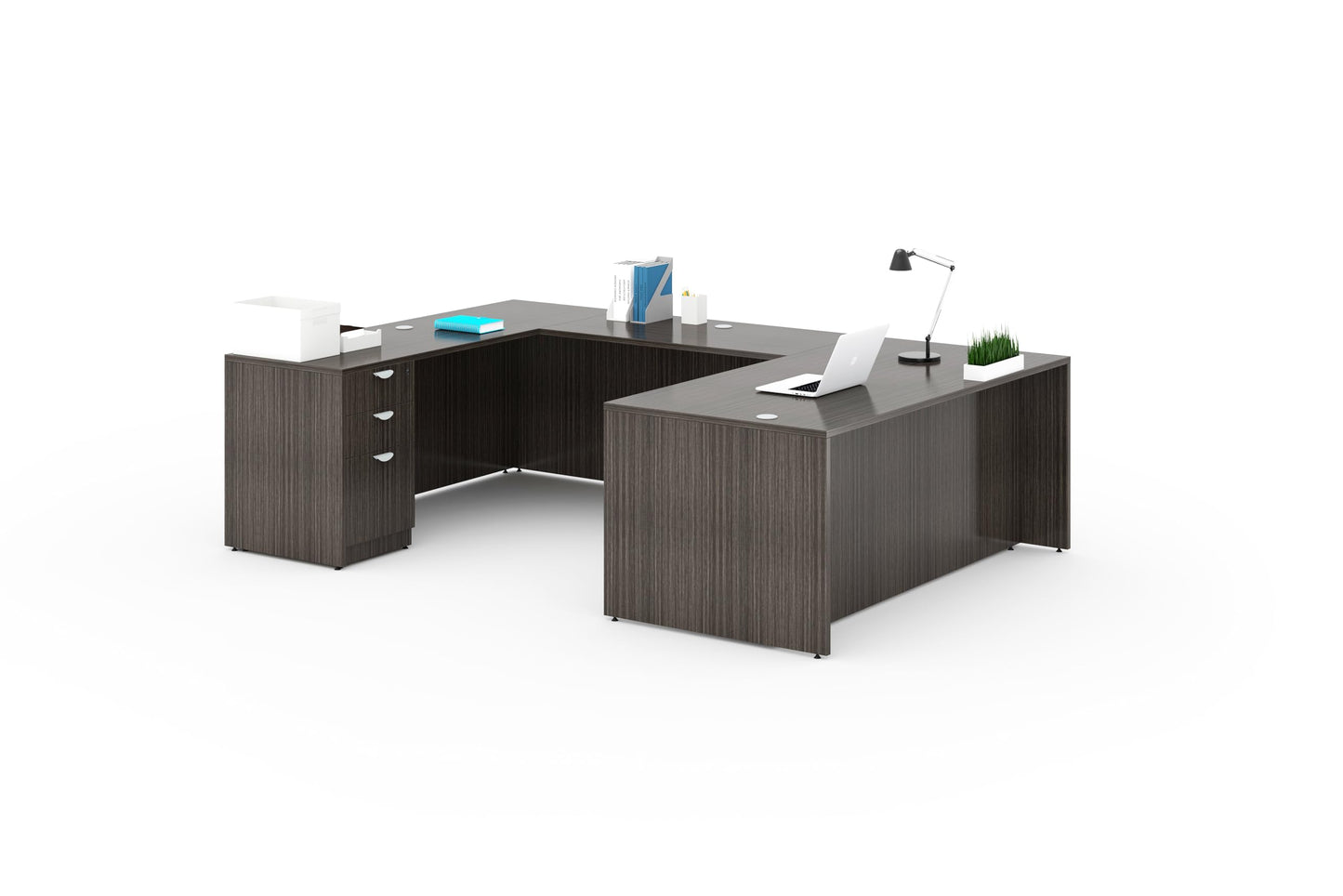 Boss Office Products 71 Inch Executive U-Shape Desk with File Storage Pedestal, Driftwood