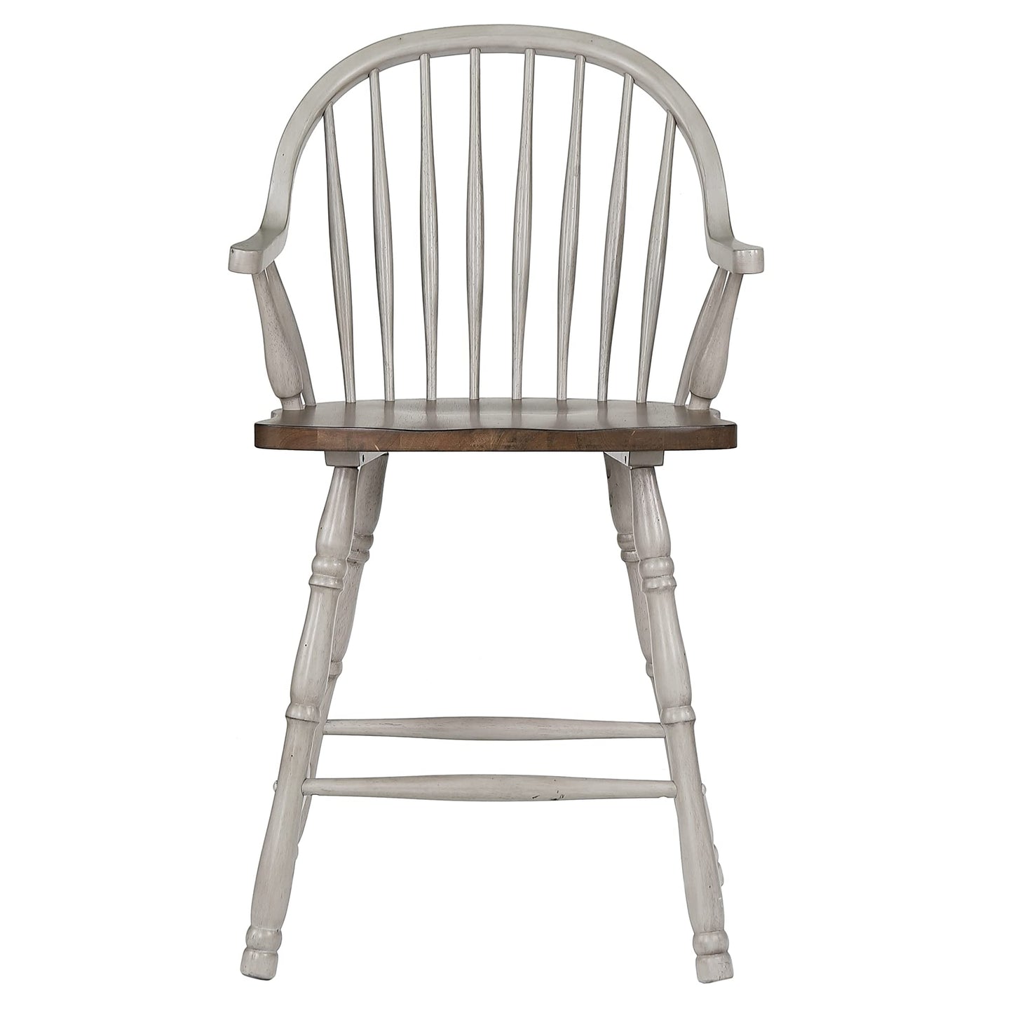 Sunset Trading Country Grove 24" Windsor Barstools with Arms | Counter Height Stools with Backs and Armrests | Distressed Gray and Brown Solid Wood | Set of 2