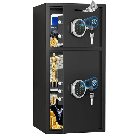 6.5 Cuft Extra Large Home Safe Box Fireproof Waterproof, Biometric Fingerprint Home Security Safe Box with Adjustable Shelf & Deposit Slot, Money Safes with Backlit Keypad & Dual Alarm for Home Office
