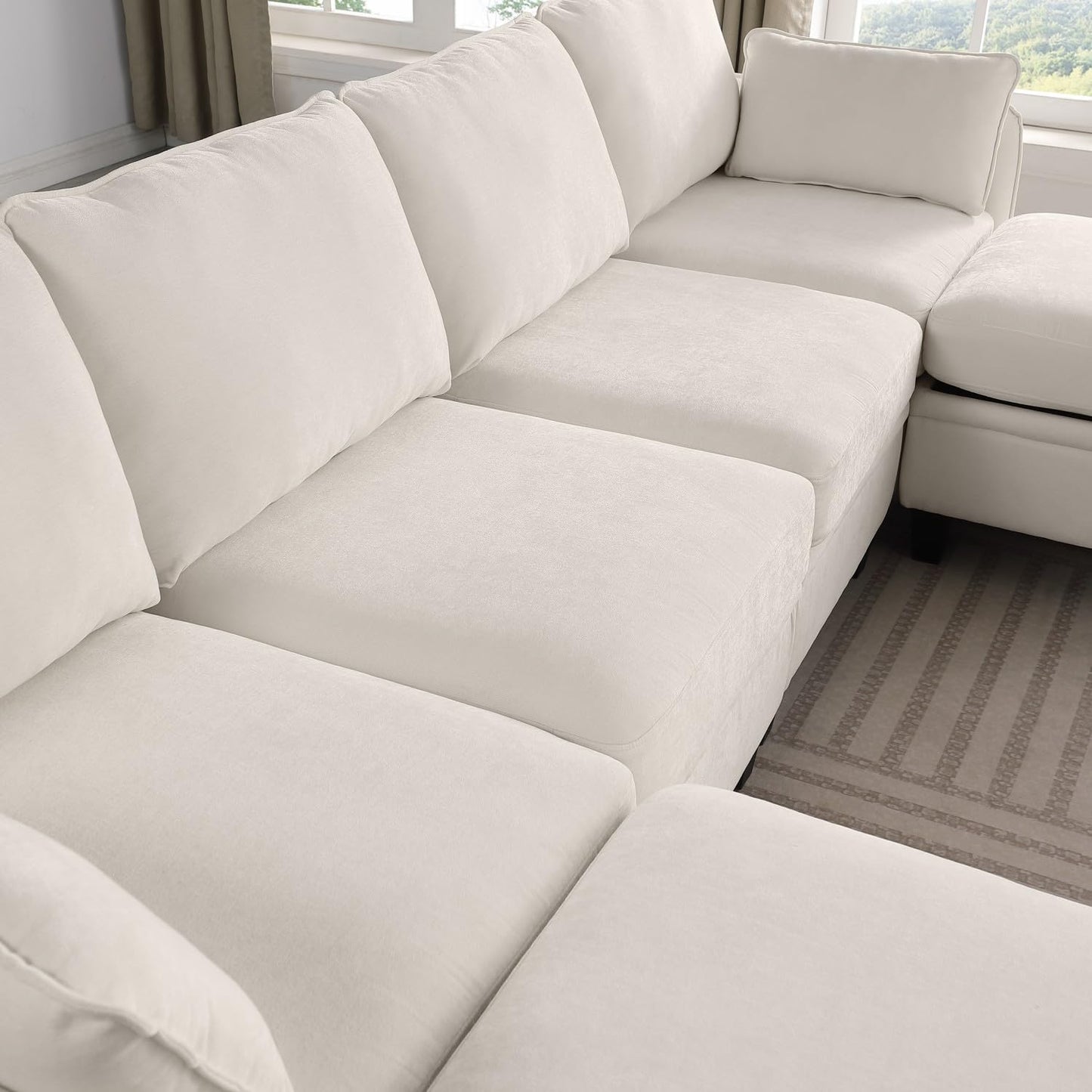 109" Modular Sectional Sofa, U-Shaped Cloud Couch with 2 Storage Ottoman, 6-Seat Chenille Deep Seat Sofa for Living Room, Apartment, Office, Beige