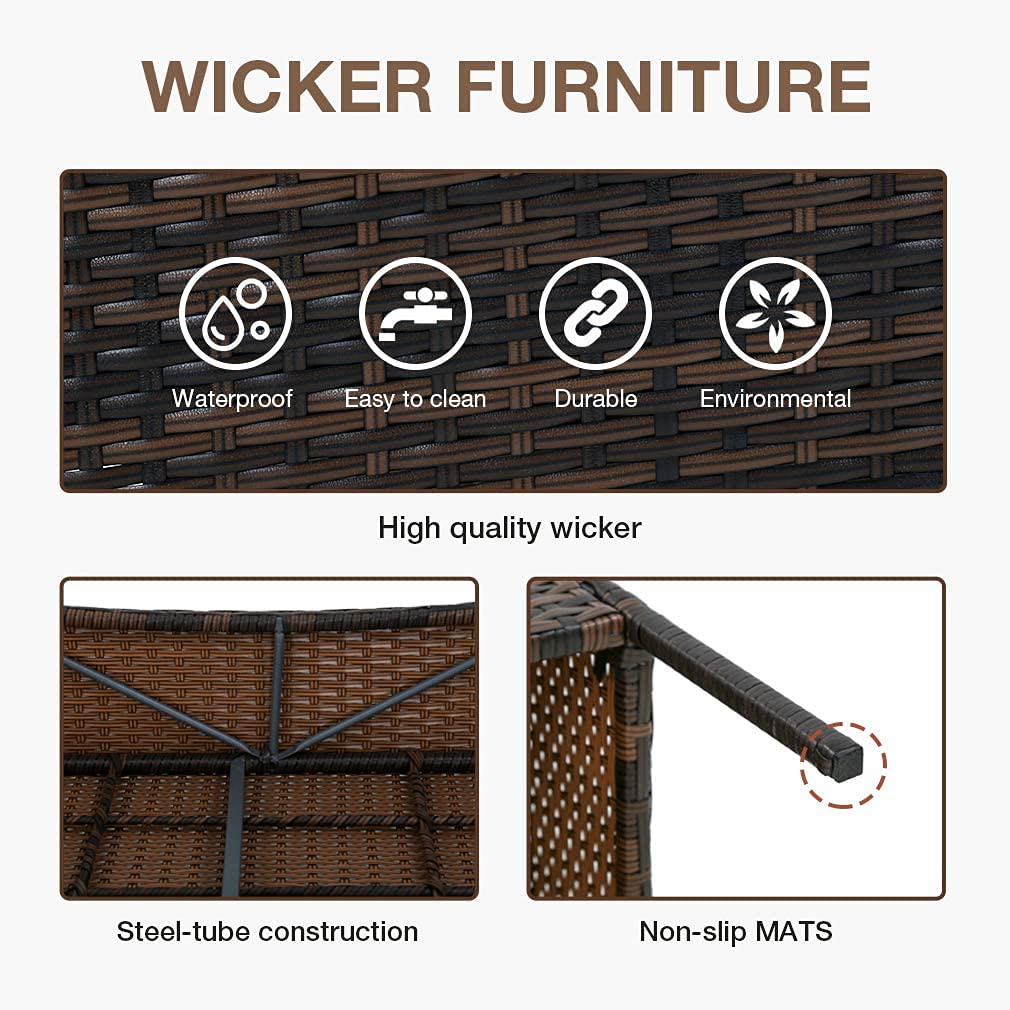 BestMassage Patio Furniture 4 Pieces Outdoor Indoor Use Rattan Chairs Wicker Conversation Sets for Backyard Lawn Porch Garden Balcony,Brown