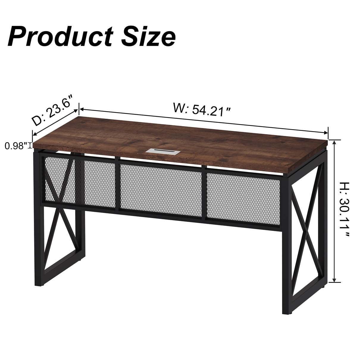 BON AUGURE Farmhouse Computer Desk, Modern Industrial Home Office Desks, Wood Metal Study Writing Table, Sturdy Gaming Desk (Rustic Oak, 54 Inch)