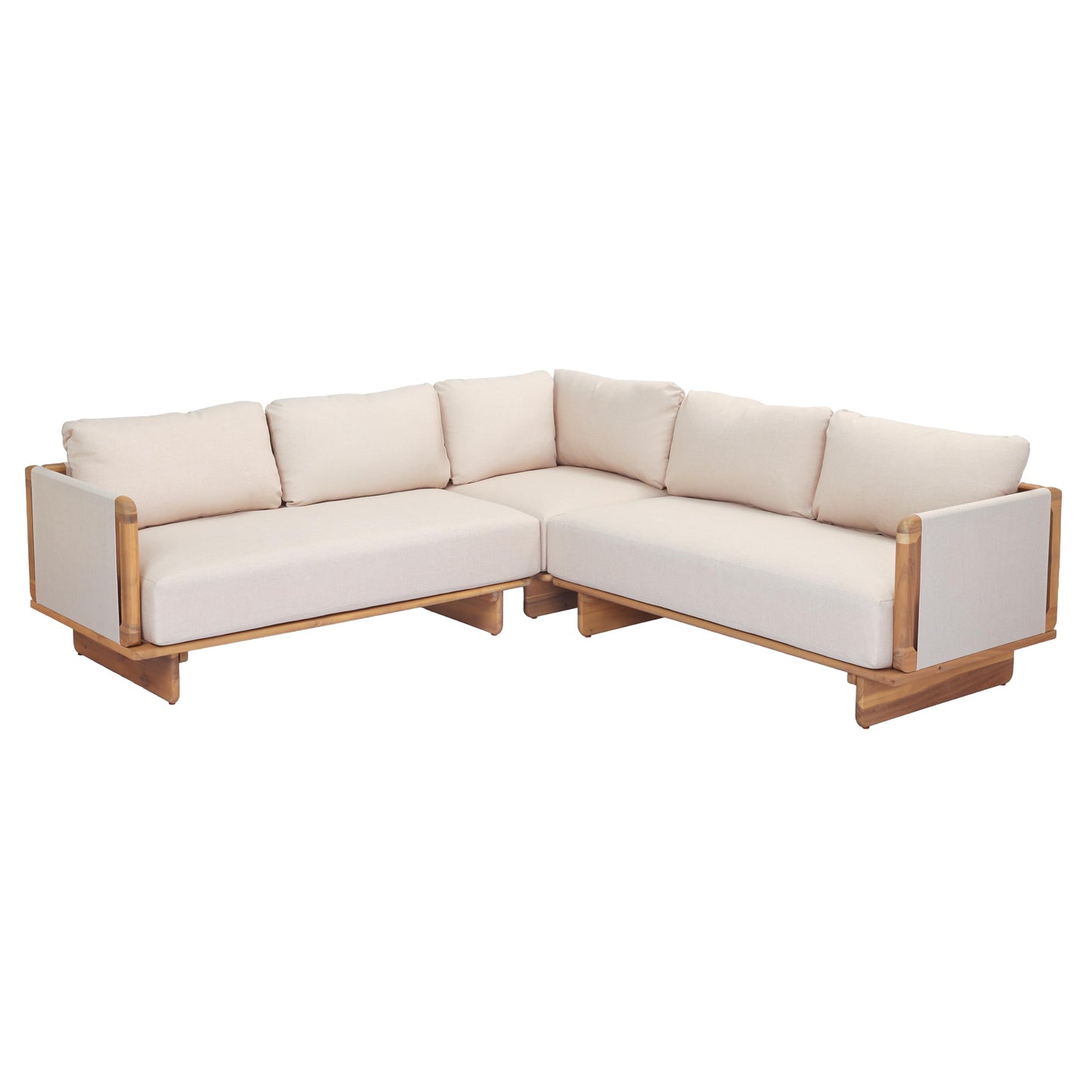 Merax 3 Piece Patio Outdoor Furniture Set, All-Weather V-Shaped Sectional Sofa with Cushions, Acacia Wood 5-Seater Couch Set for Porch, Lawn, Backyard, Balcony, Light Teak+ Beige