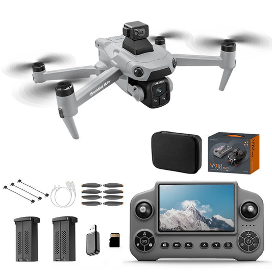 V918 Drones with Camera for Adults 4K, 5 inch Screen, 50 Mins Flight Time, 3KM Long Control Range, 360° Obstacle Avoidance for Indoor, Headless Mode, GPS Auto Return, Circle Fly and Follow Me, Lightweight and Foldable RC Quadcopter for Beginner Gifts Toy,