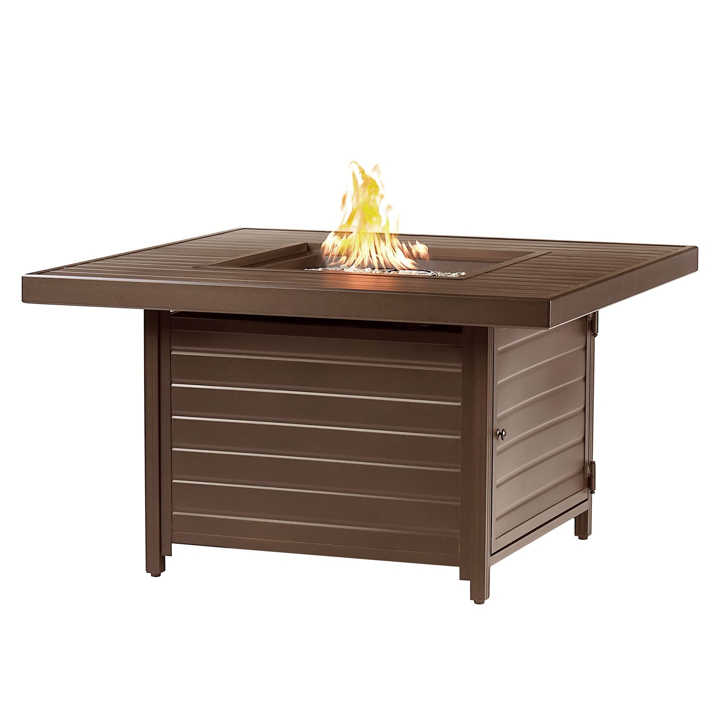 Oakland Living Square 42 in. x 42 in. Aluminum Propane Fire Pit Table with Glass Beads, Two Covers, Lid, 57,000 BTUs in Brown Finish