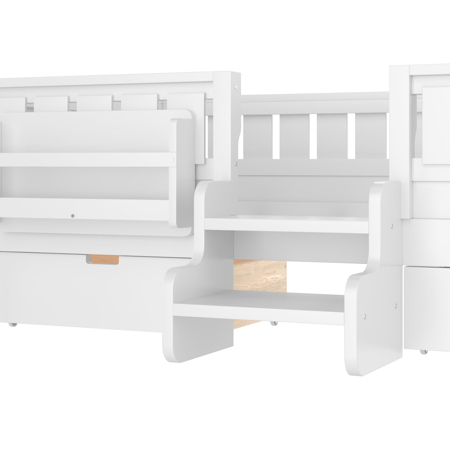Bellemave Twin Bed with Slats and Stairs, Twin Size Platform Bed Frame with Fence, Bookshelf and Storage Drawers, Easy Assemble Beds for Kids, Girls, Boys, White