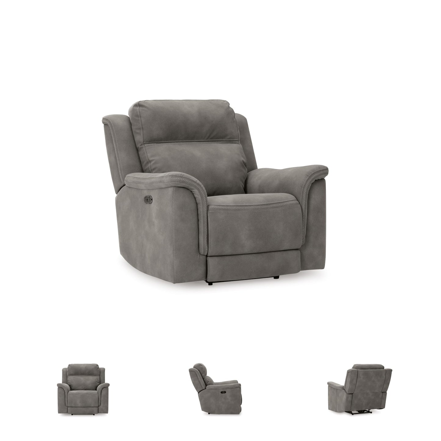 Signature Design by Ashley Contemporary Next-Gen DuraPella Power Recliner with Adjustable Headrest, One-Touch Control, Water Repellent Faux Leather, Gray