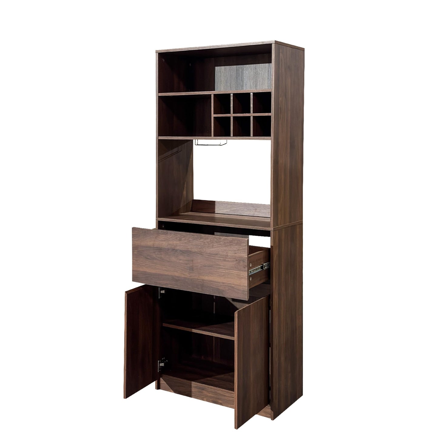 KEIKI 70.87" H Tall Kitchen Pantry Wine Bar Storage Cabinet with Countertop, Wine Rack, Glass Holder, Drawers, Wood Freestanding Hutch Food Pantries Cupboard for Coffee, Dining Living Room