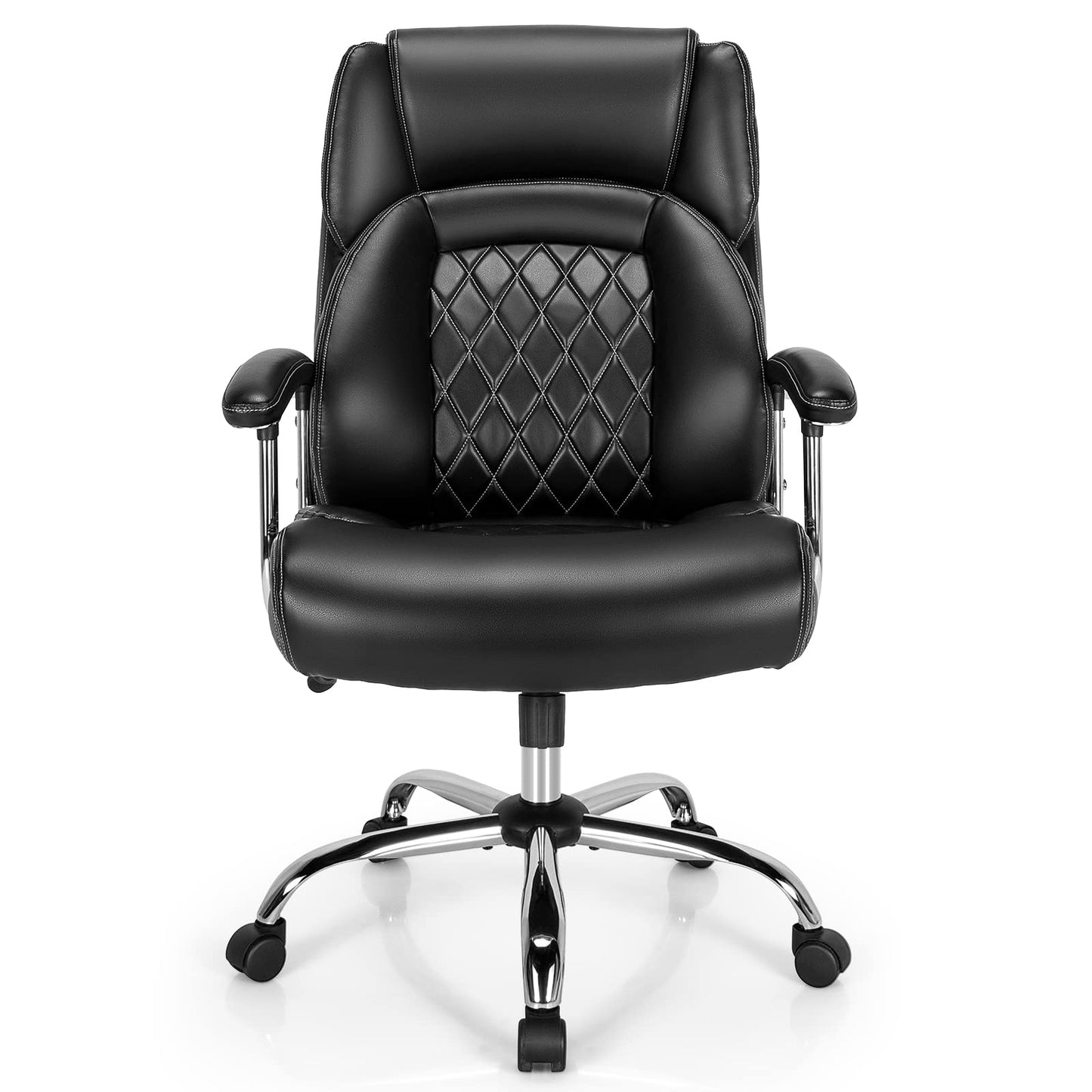 Giantex 500LBS Leather Office Chair, Height Adjustable Big and Tall Executive Chair, Computer Desk Chair w/Metal Base, Padded Armrest, Rocking Backrest, Swivel Task Chair w/Extra Wide Seat, Black