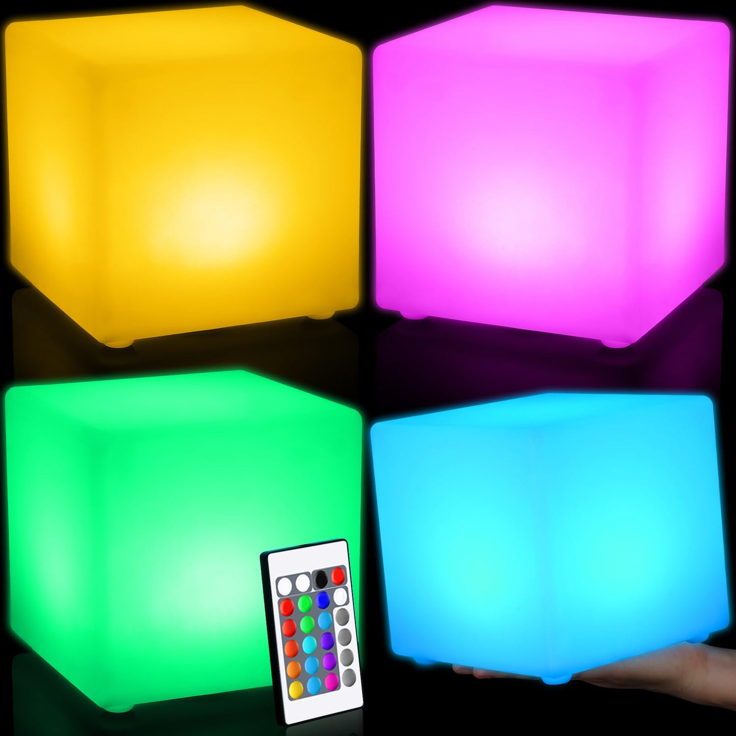 Frienda LED Mood Lamp - 4 Pcs Light Up Cubes, 16 Colors, Waterproof, 6 Inch, White, Model FR-Frienda-1180