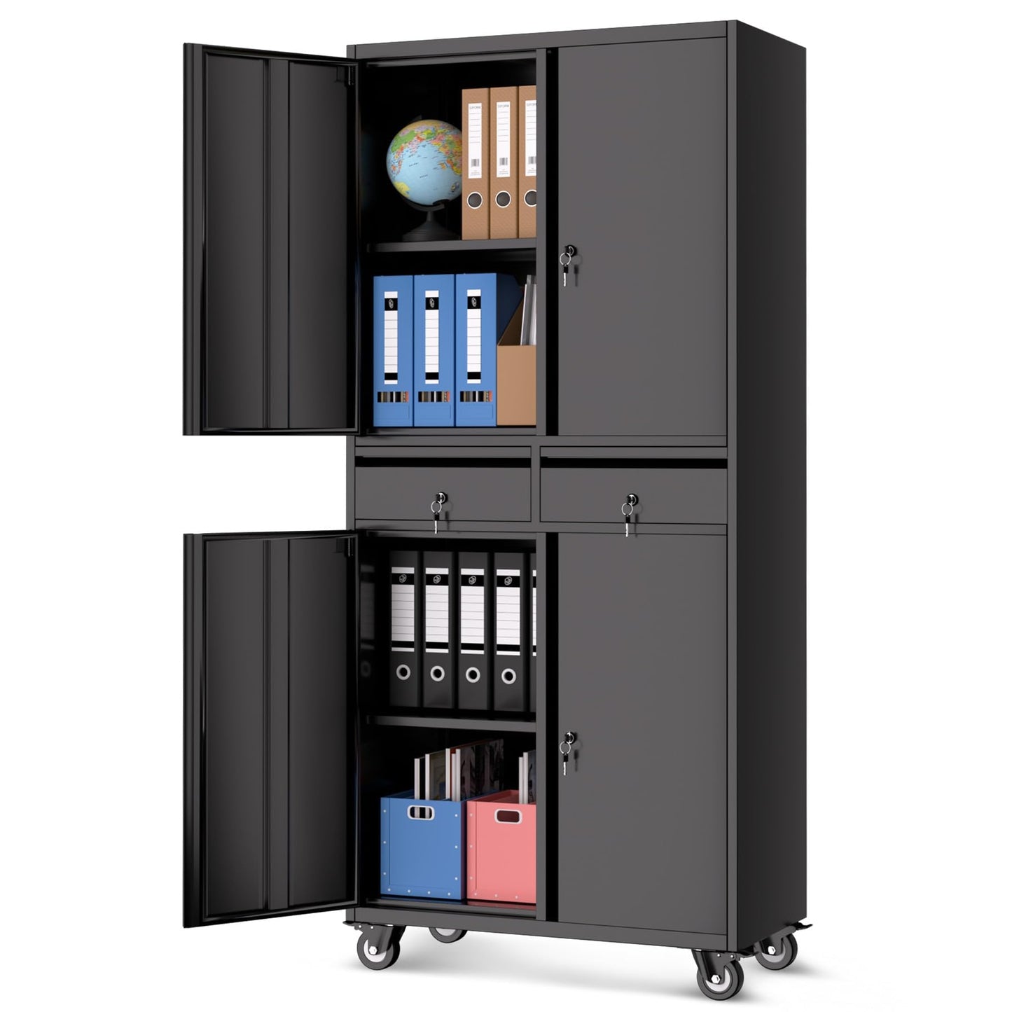 Garvee Metal Storage Cabinet, 73 Inch Garage Storage with Locking Doors and Adjustable Shelves, Heavy Duty Tool Cabinet with 2 Drawers