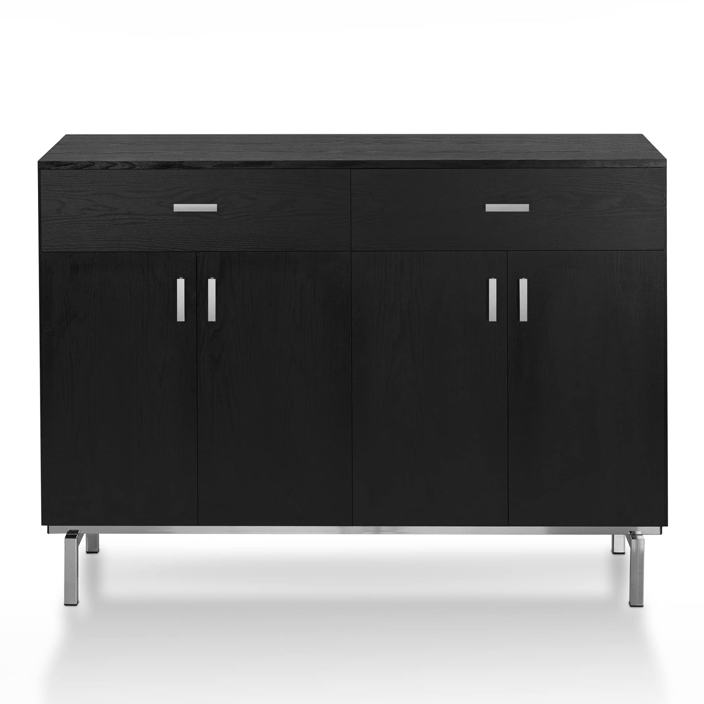 Furniture of America Brysin Modern 48-inch Sideboard Buffet Cabinet with Removable Wine Holder, 2 Drawers On Metal Glides and 2 Storage Compartments for Dining Room, Black and Silver