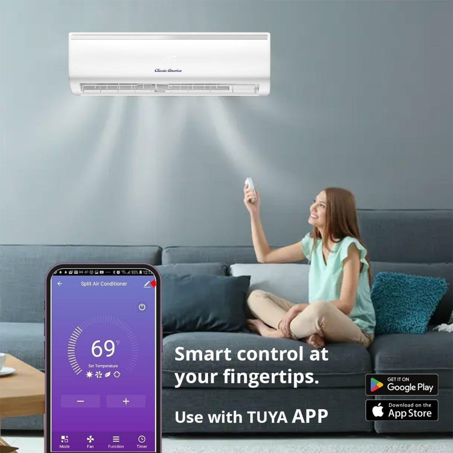 Vtronix Classic America 12000 BTU Smart Mini Split AC/Heat Pump, 17 SEER2 Inverter Ductless Wall Mount, 110/120V, Quiet 29dB, WiFi/Alexa, Pre-Charged, 16ft Line Set Kit, Up to 550 Sq Ft