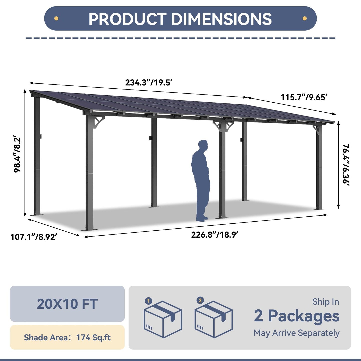 Breezestival 10' x 20' Lean to Gazebo Pergola, Hardtop Gazebo Metal Large Galvanized Steel Wall Mounted Pergolas on Clearance with Polycarbonate Roof, Awnings, Patio Canopy for Backyard, Deck, Porch