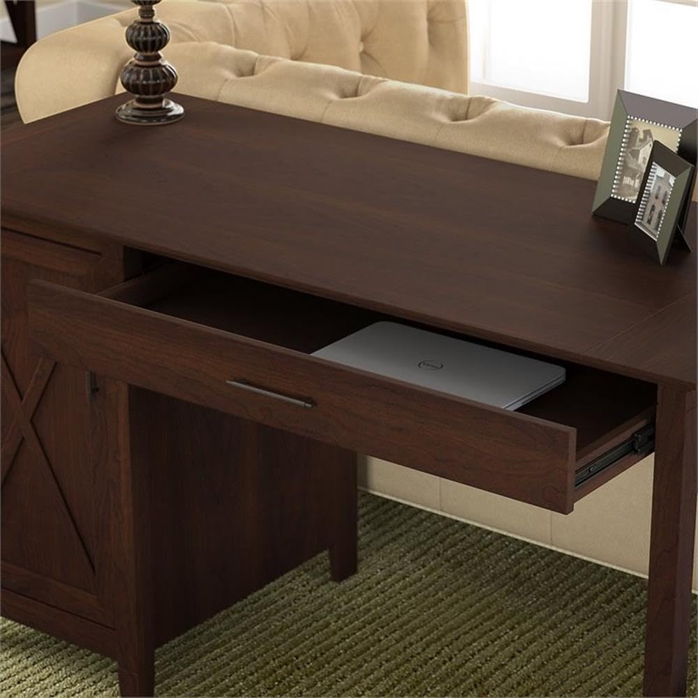 Bush Home Key West 54W Computer Desk with 2 Drawer Lateral File Cabinet and 5 Shelf Bookcase in Bing Cherry