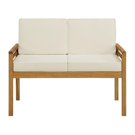 Alaterre Furniture Okemo Outdoor Patio Loveseat - Weather-Resistant Acacia Wood Outdoor Loveseat with Thick Cream Cushions - 2 Seater Patio Sofa for Garden, Porch, Deck, or Poolside (Natural)
