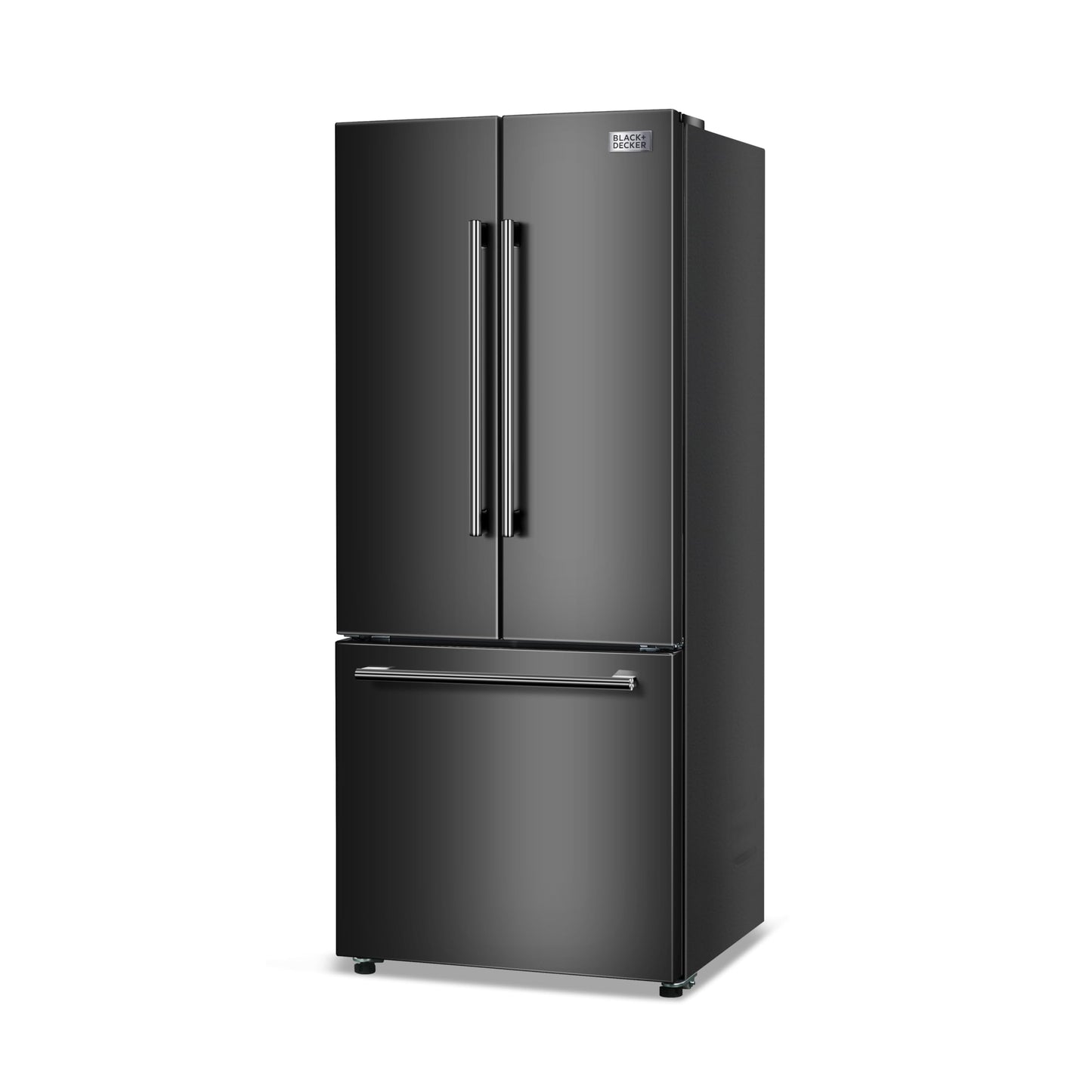BLACK+DECKER 16 Cu. Ft. French Door Refrigerator with Built-in Ice Maker, Full Size Refrigerator with Bottom Mount Freezer Drawer, Frost Free, ENERGY STAR certified, BRF1600GIMB, Black