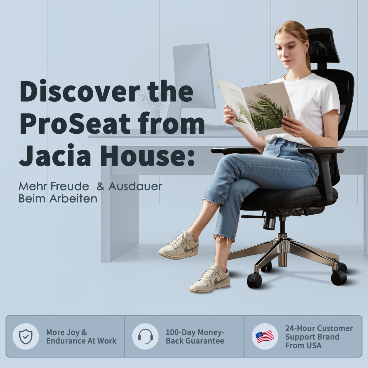 Jacia House Grey Ergonomic Mesh Home Office Chair, Big & Tall Gaming Chair - High-Adjustable Lumbar Support, 4D Armrests, 2D Headrest, 90°~135° Tilting with Lock, Swivel Desk Chairs 600lb Capacity