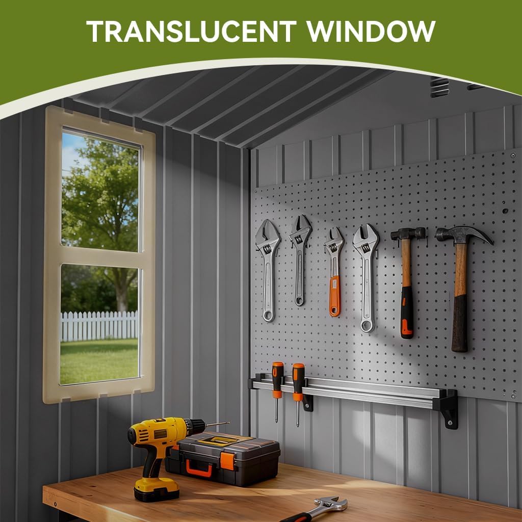 COMHOMA Shed Storage Outdoor Metal Windowed Lockable Garden Toolhouse Weatherproof Ventilated Backyard Utility Workshop(Grey,6'x4')