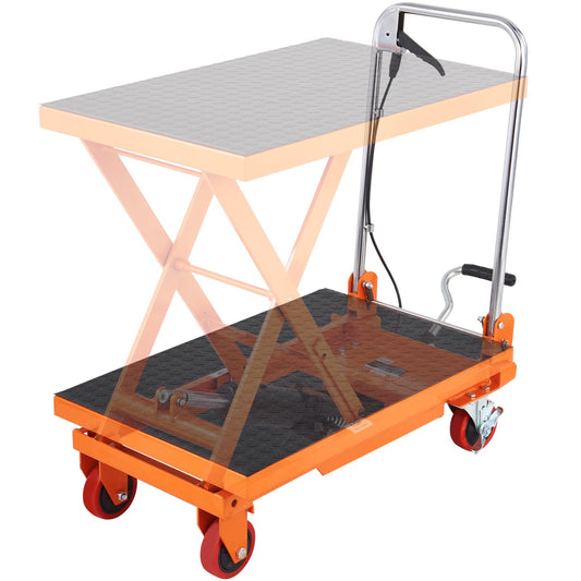 VEVOR TF15 Hydraulic Lift Table Cart, 330lbs Capacity 28.5" with 4 Wheels and Non-Slip Pad, for Material Handling and Transportation, Orange