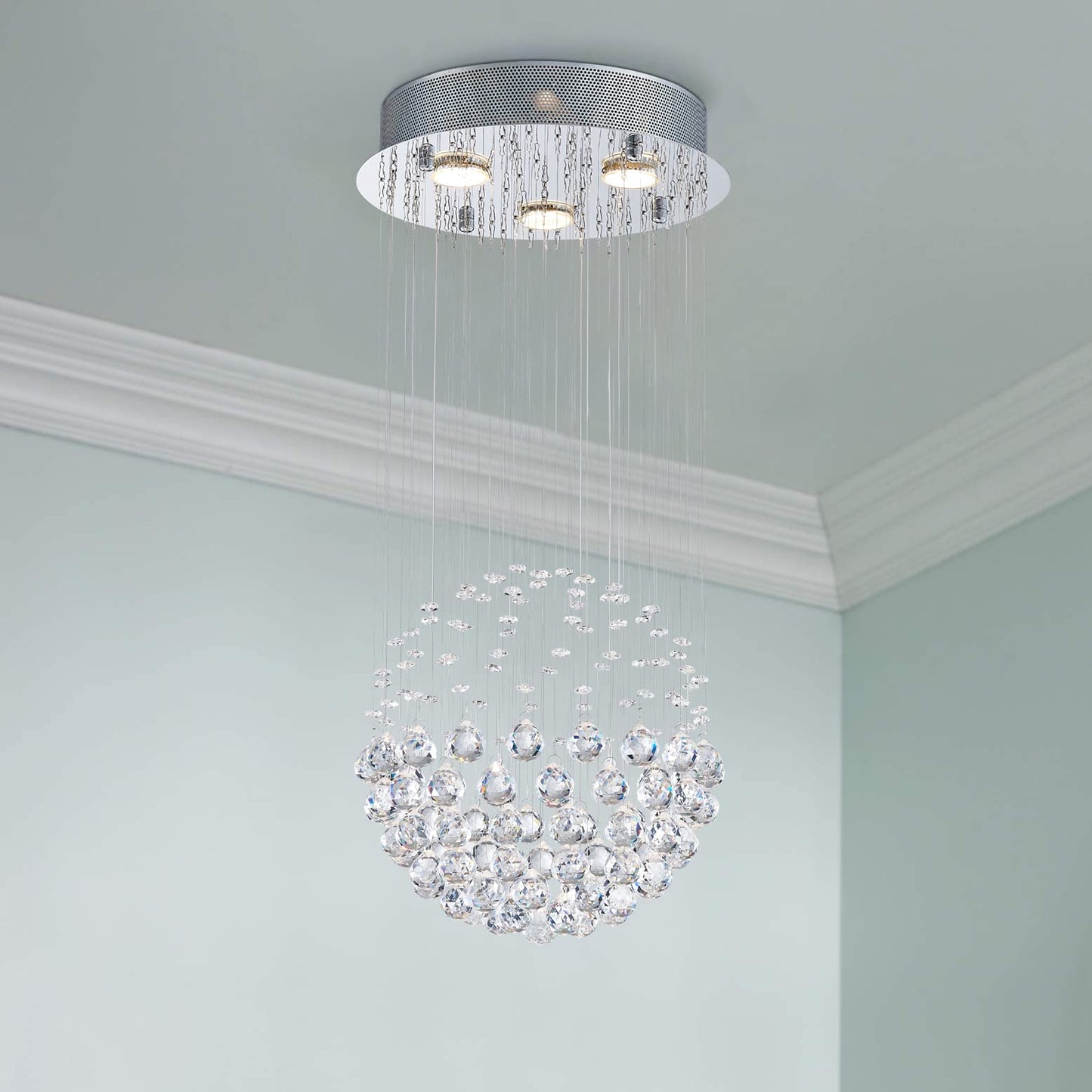 Bestier Crystal Raindrop Chandelier Lighting Flush Mount LED Pendant Lamp 12.6in Wide, 25.6in High, Glass, Model AK-AJ-18148