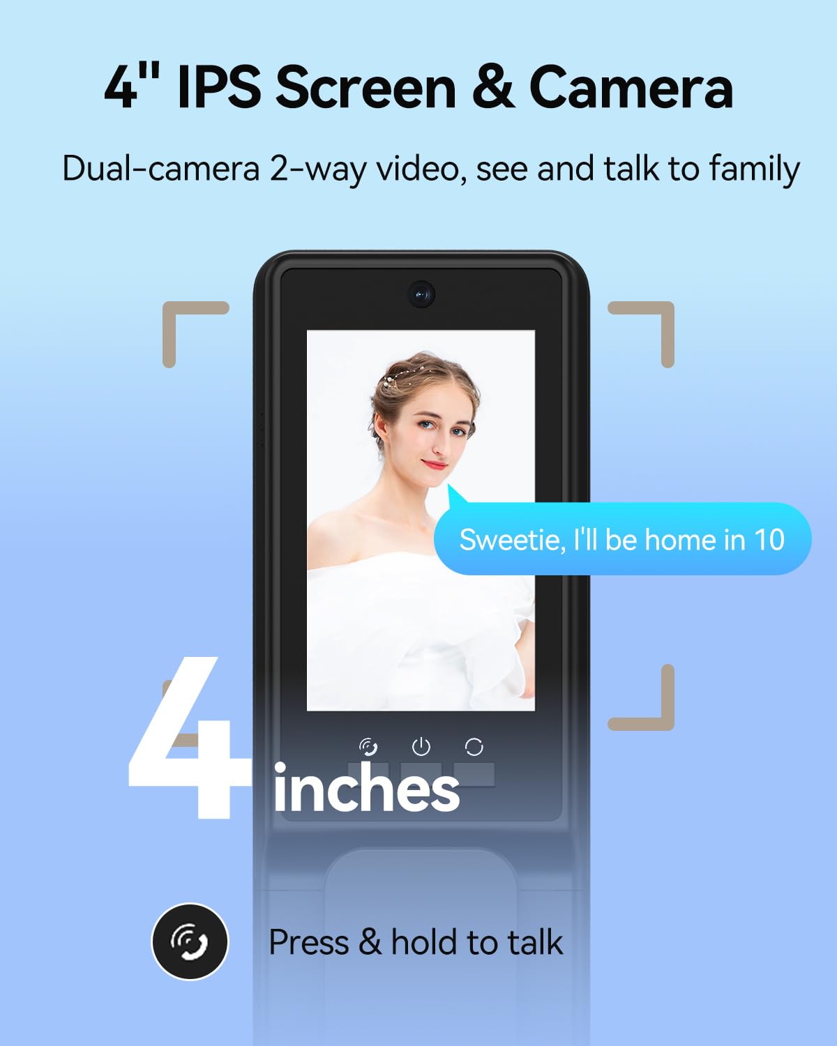 Jacchozhi 3D Face Recognition Smart Lock with Dual Cameras, 2-Way Video, Doorbell, 4" IPS Screen, Night Vision, Tamper Alarm, IP65 Waterproof, WiFi Keyless Entry Mortise Lock for Front Door