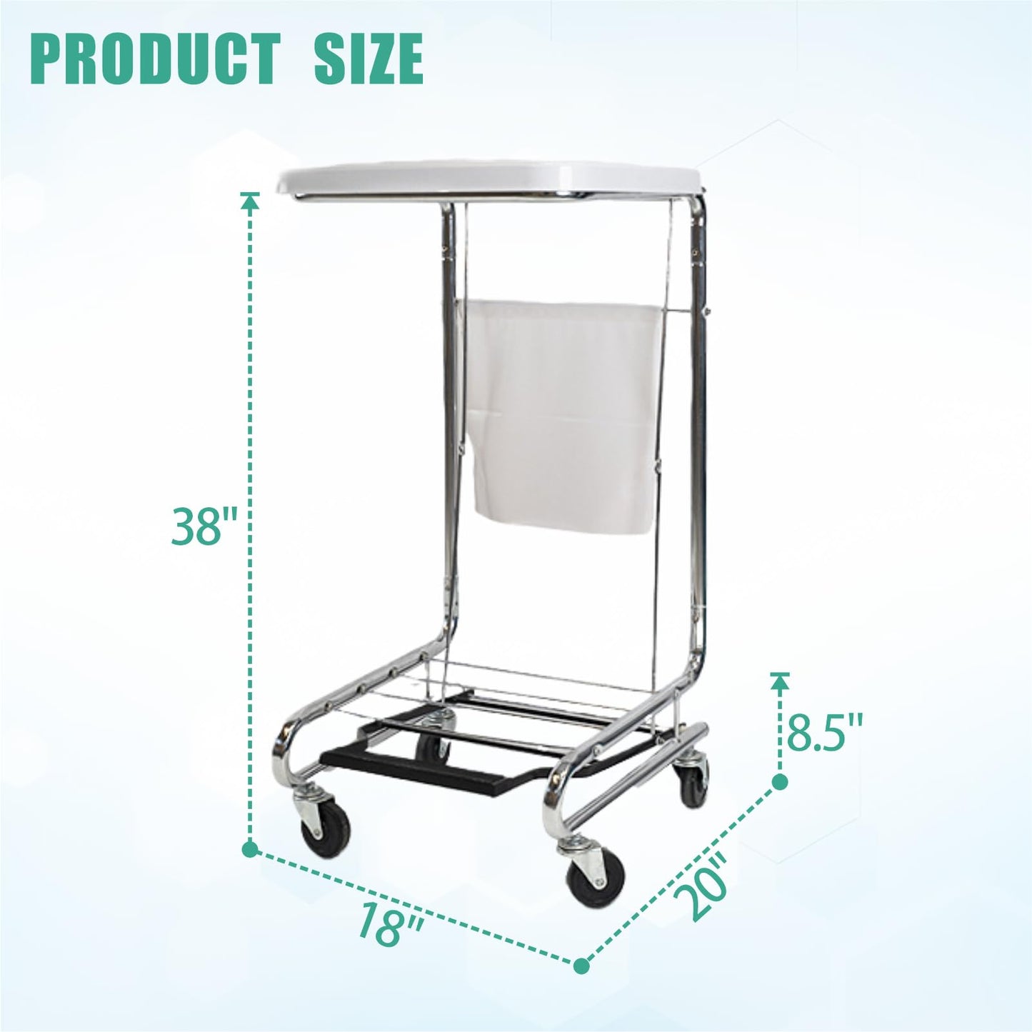 Nurse Laundry Cart – Stainless Steel Frame Utility Cart Without Bag, Rolling Hamper for Clinics, Nursing Homes, and Workplaces (Silvery Car)