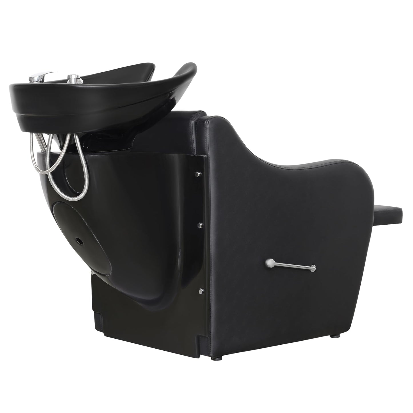 BarberPub Backwash Shampoo Station Chair with Legrest, UPC Ceramic Shampoo Bowl and Chair Set for Home Salon, Barbershop 9089 (Black)