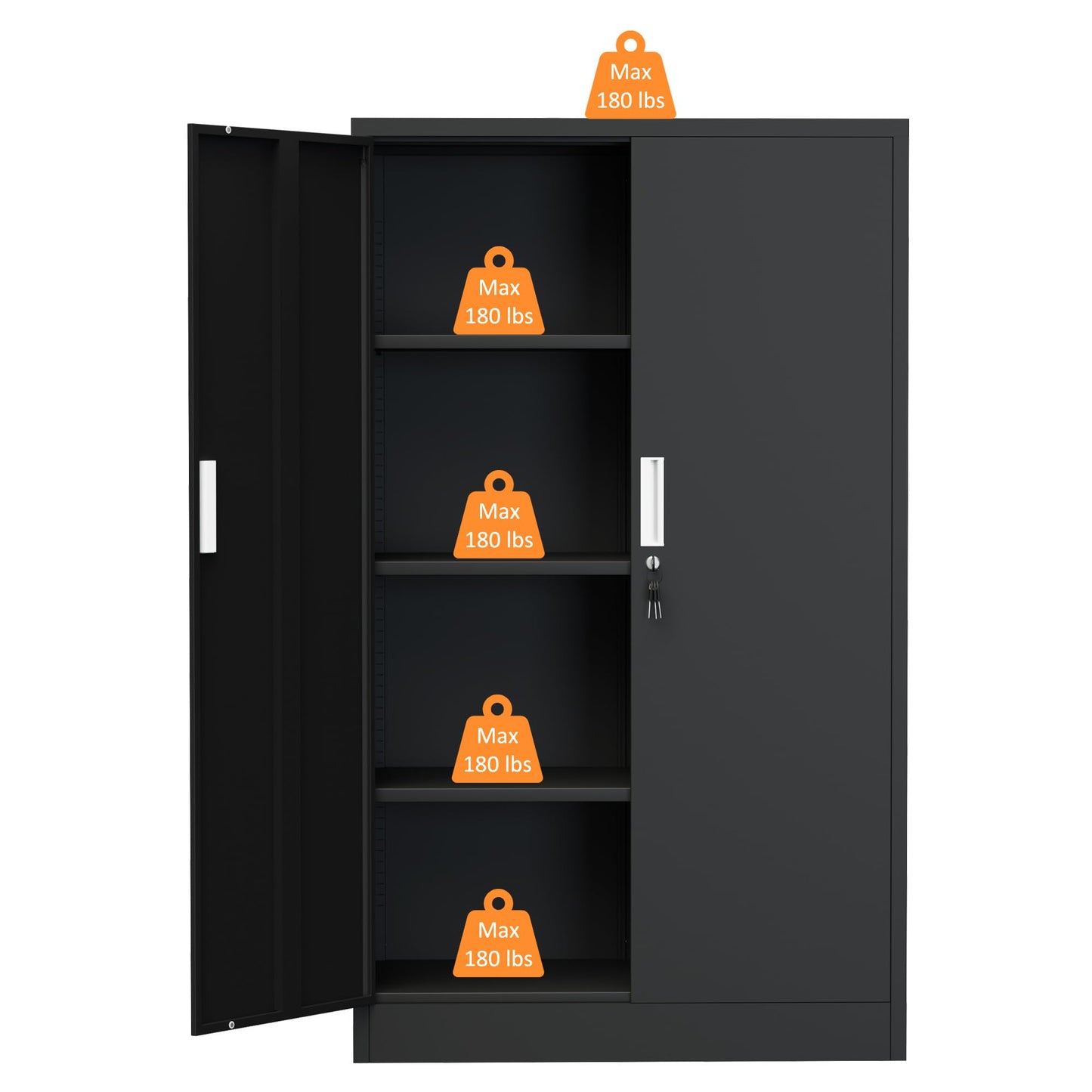 JINKUR Metal Storage Cabinet with Locking Doors and 3 Adjustable Shelves, Lockable Storage Cabinets for Home Office Garage Kitchen Pantry (Black)