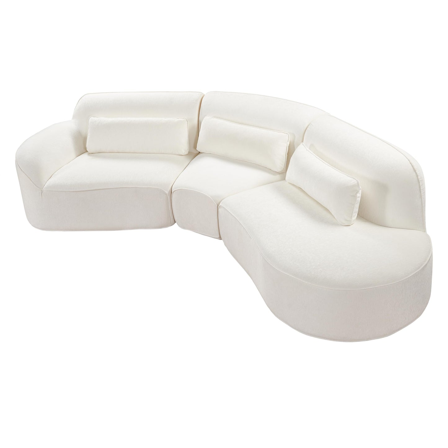 Merax 123.23" Curved Polyester Sectional Sofa Set, Modern Cloud Couch with Chaise Lounge & 3 Pillows & Right Hand Facing, High-Density Fully Compressed Sponge, Fully Assembled for Living Room, Beige