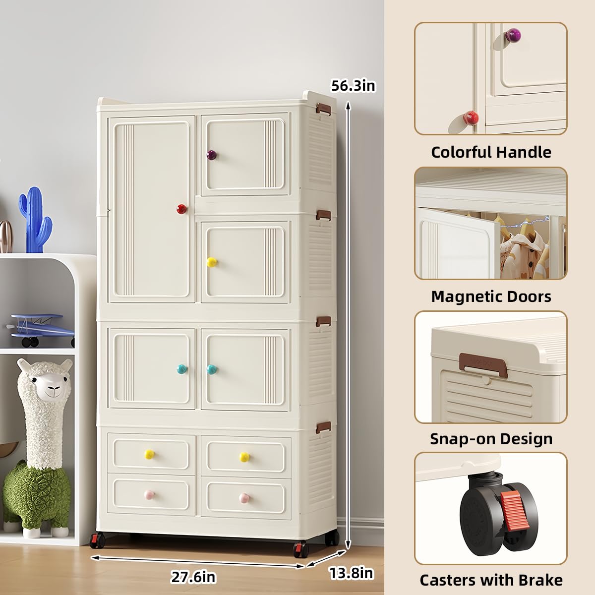FoldTrend Foldable Storage Cabinet with Wheels & Lids, Highly Impact-Resistant ABS, Large Capacity Storage Cabinet for Home, Apartment, Dorm, Living Room - Easy No-Tool Assembly