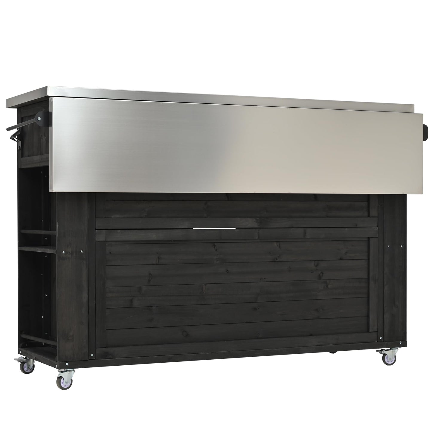 52.25" W Outdoor Kitchen Island Patio Grill Cart with Stainless Steel Tabletop, Storage Cabinet for BBQ, Bar