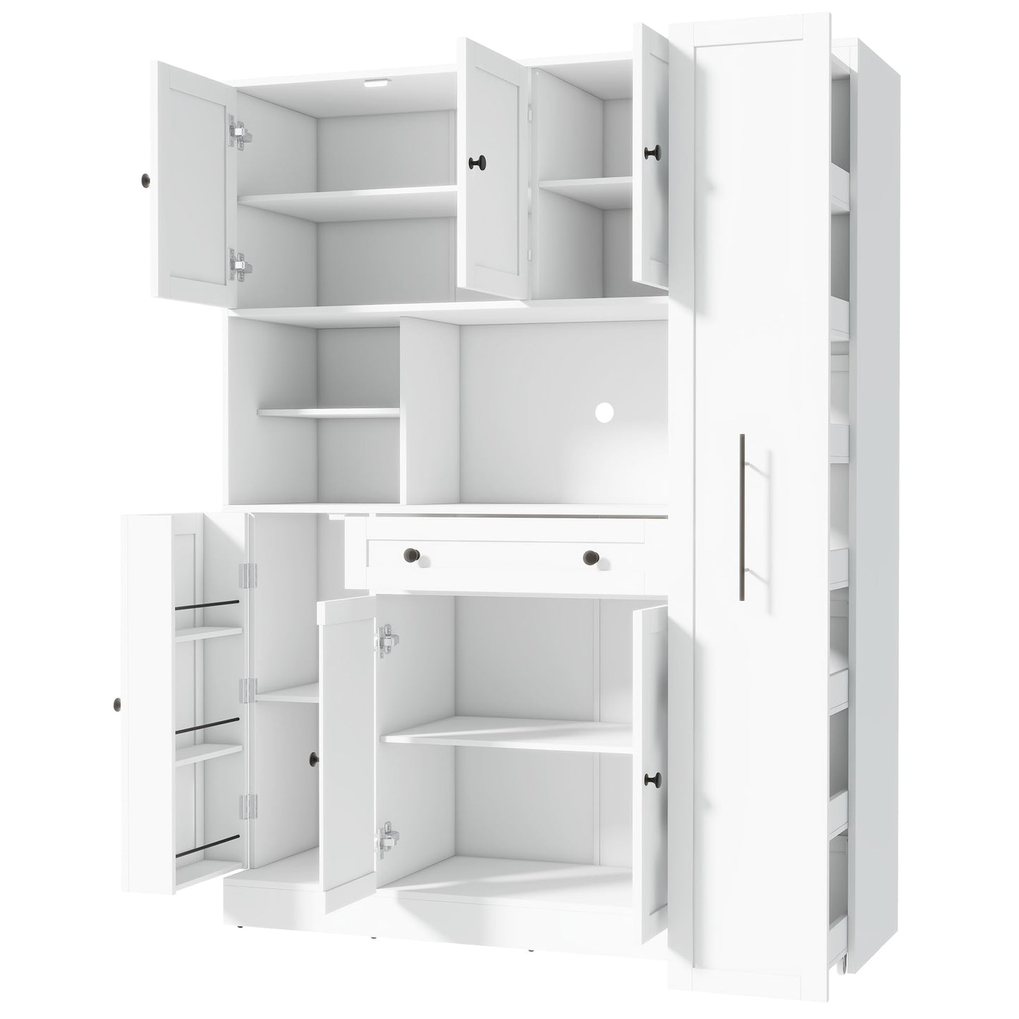 Merax 70'' Tall Traditional Freestanding Buffet with Hutch, Large Kitchen Pantry Storage Cabinet Cupboard with Pull-Out Side Cabinet, Door Shelves and Drawer, White