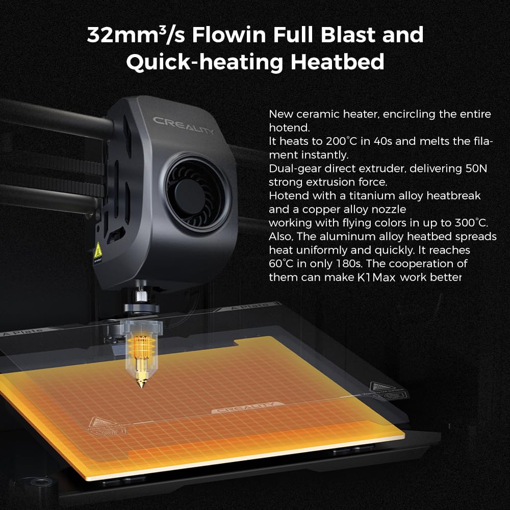 Creality K1 Max 3D Printer with Smart AI Function 600mm/s Printing Speed 20000mm/s² Acceleration, Core XY Structure 11.81x11.81x11.81 inch Large Build Volume Auto Leveling Dual-Gear Extruder