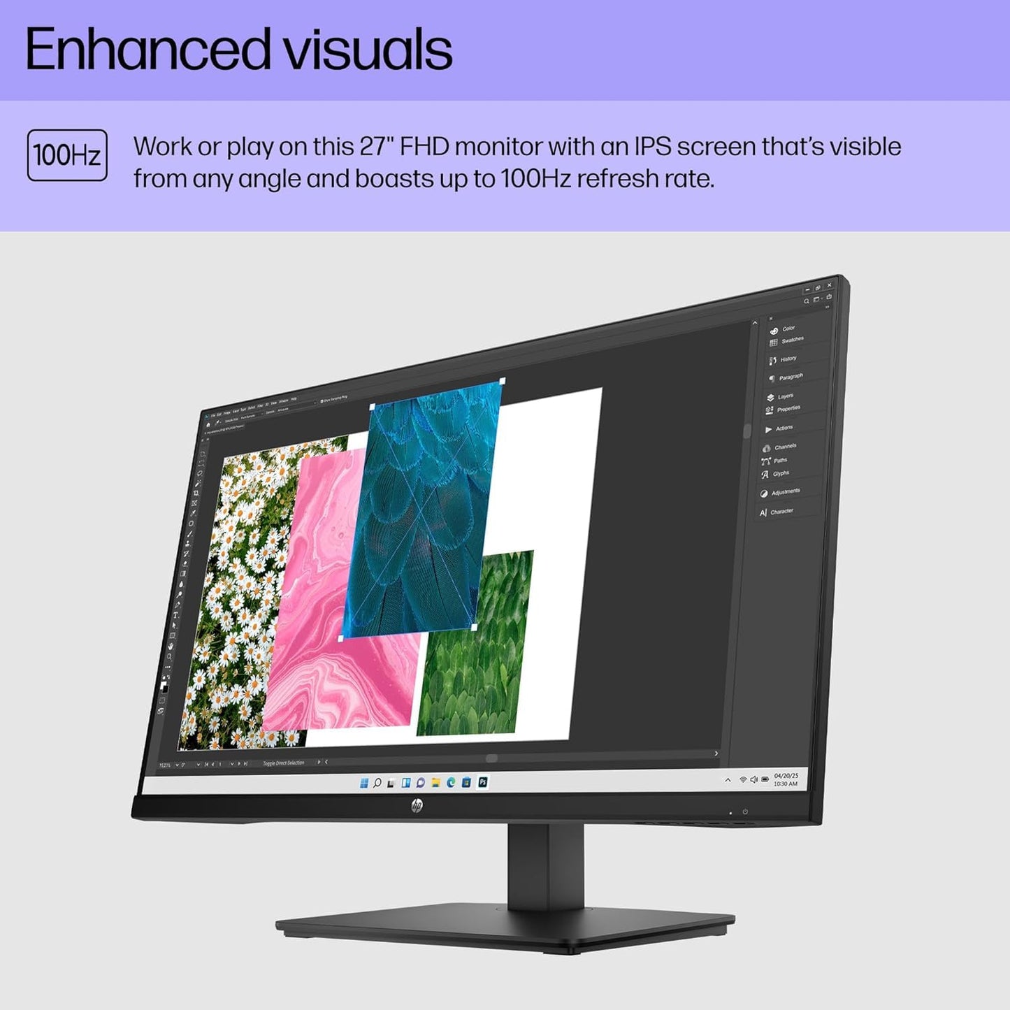 HP 27-inch FHD IPS Monitor | 100Hz, Borderless Design, Eyesafe Certification, Tilt-Adjustable Stand, HDMI & DisplayPort, Built-in Dual Speakers, w/HDMI (27-Inch)