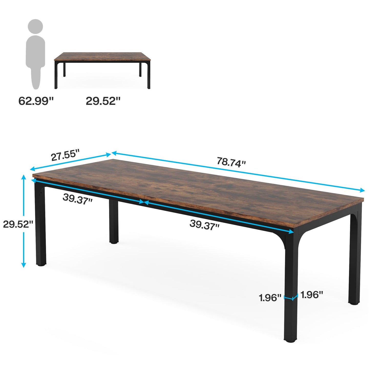 Tribesigns 78.7 Inches Extra Long Computer Desk 2 Person Desk, Double Long Desk, Workstaion for Home Office, Brown+Black