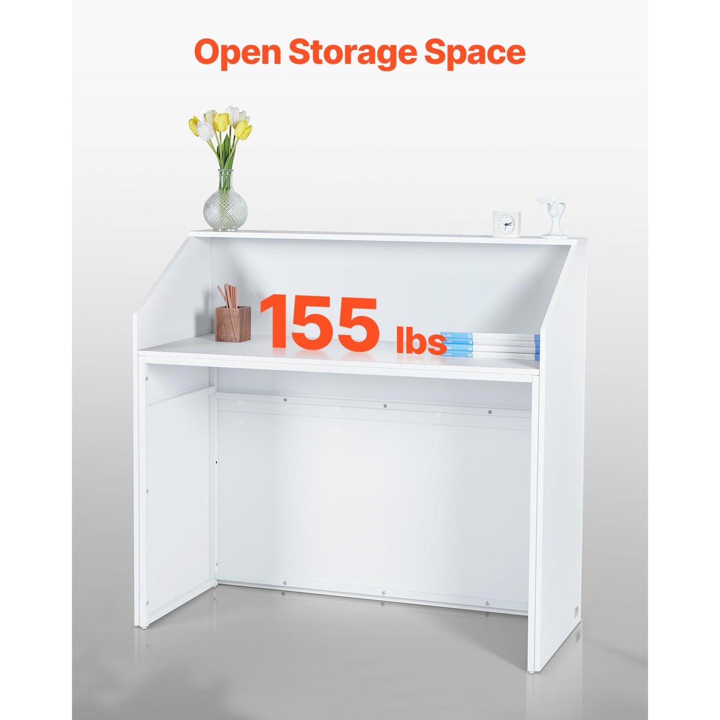 Reception Desk, 46 Inch Rectangular Front Counter Table, Office Reception Desk, Retail Counter and Front Reception Counter, for Checkout, Lobby, Beauty Salon and Office, White Sturdy & Reliable Cons