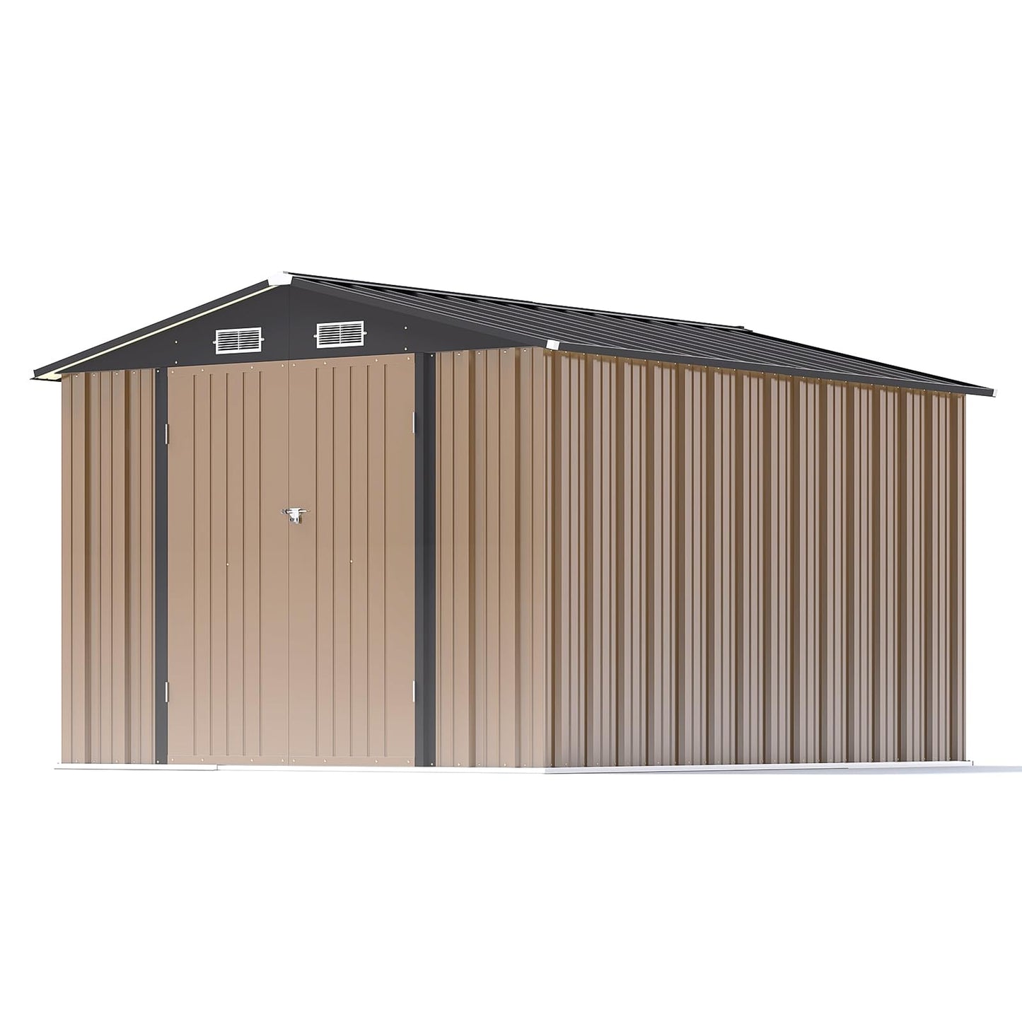 Patiowell 8x10 FT Outdoor Storage Shed, Large Garden Tool Metal Shed with Sloping Roof and Double Lockable Door, Outdoor Shed for Backyard Garden Patio Lawn, Brown