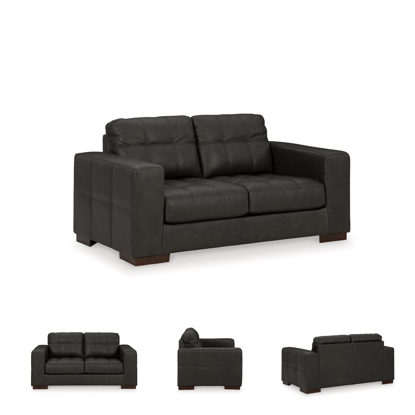 Signature Design by Ashley Luigi Modern Tufted Leather Match Loveseat, Black